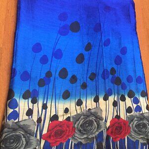 blue modern rose print crumbled texture to saree